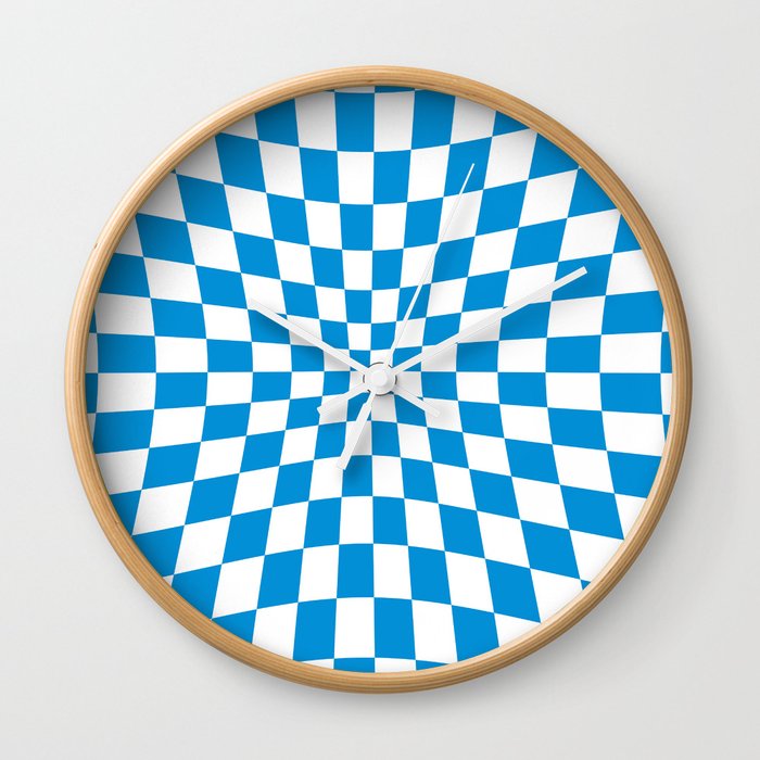 Blue Op Art Check or Checked Background. Wall Clock