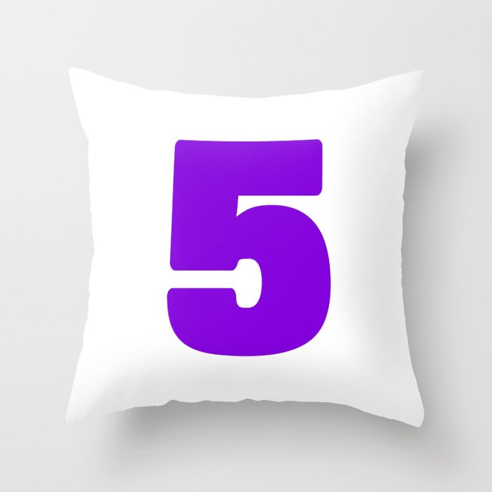 5 (Violet & White Number) Throw Pillow