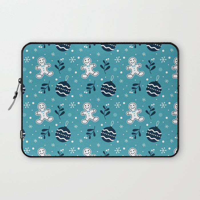 Christmas Pattern Turquoise Gingerbread Bauble Laptop Sleeve