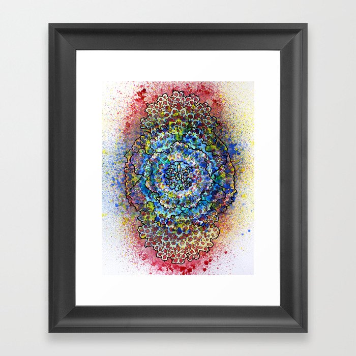 Stain 7 Framed Art Print | Painting, Acrylic, Crochet, Doily, Lace, Mandala, Fine-art, Painting, Abstract, Color