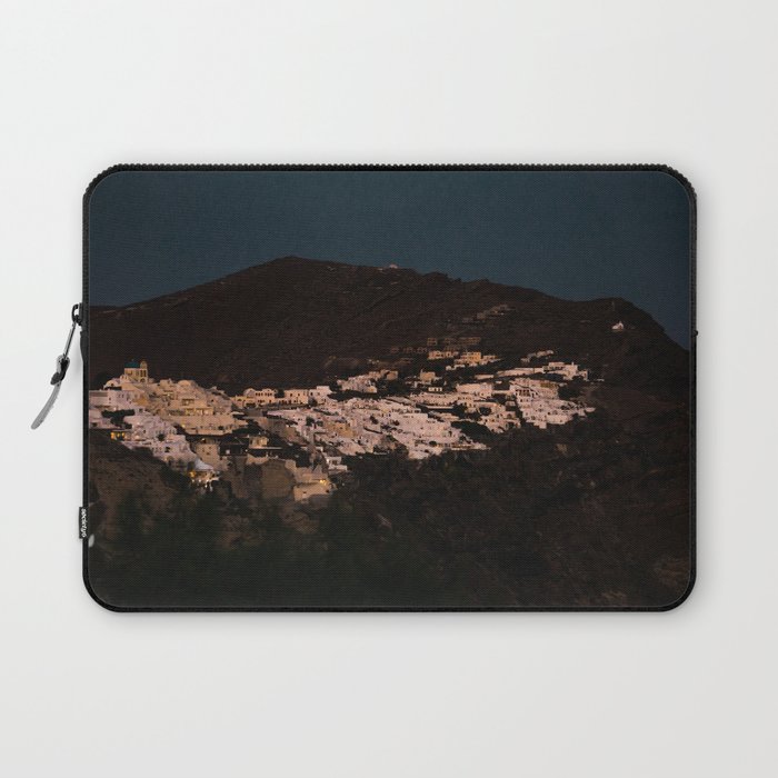 Santorini Cliff by Night | Fira and Oia White Buildings against the Evening Sky | Cliffs & Sea | Nature Travel & Landscape Photography Laptop Sleeve
