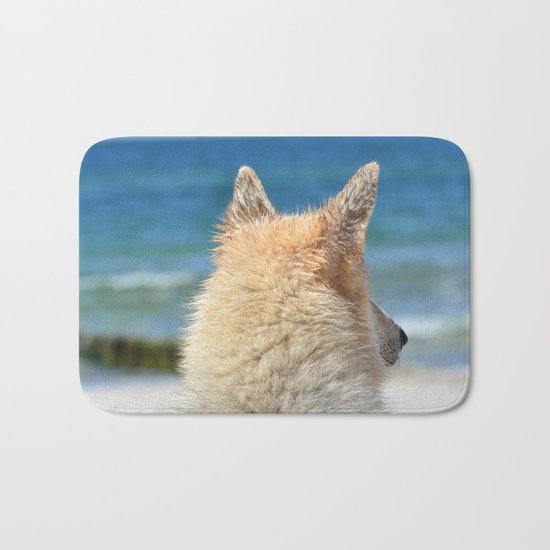 Dog at the beach Bath Mat