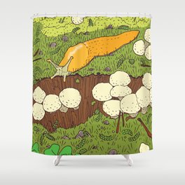 Banana Slug & Mushrooms Shower Curtain