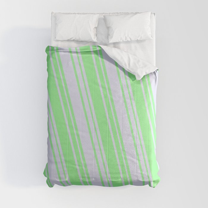 Green & Lavender Colored Striped/Lined Pattern Comforter