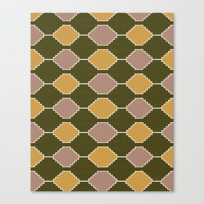 Retro Hygge Tribal Checker Pattern in Green Canvas Print