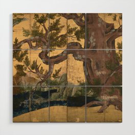 Cypress Tree - Japanese Eight-Panel Gold Leaf Screen - Azuchi-Momoyama-Period Wood Wall Art