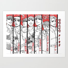 BTS - red, black & white Art Print