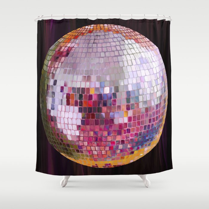 Pink Disco Ball oil painting Shower Curtain