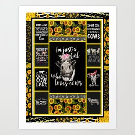 sunflower I'm Just A Girl Who Loves Cows Art Print