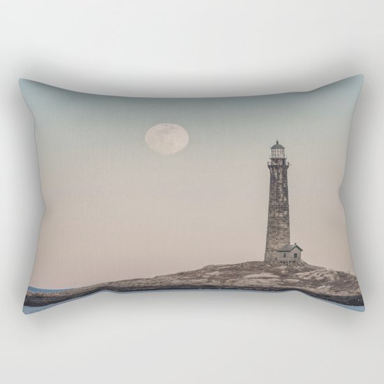 Pink moon rising over Thacher Island Rectangular Pillow