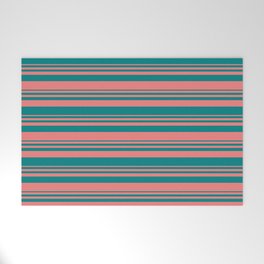 [ Thumbnail: Light Coral and Teal Colored Lined Pattern Welcome Mat ]