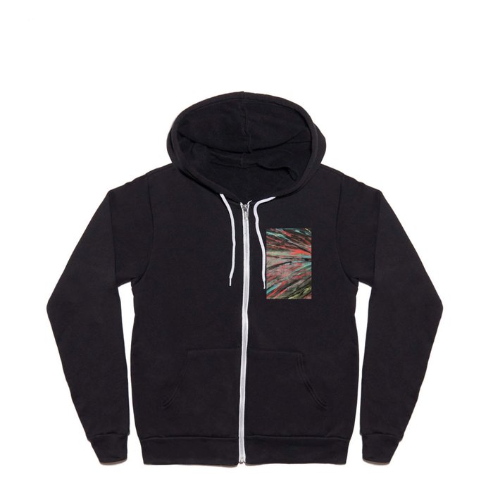 Black Abstract with splashes of Ted and Teal Painting Full Zip Hoodie