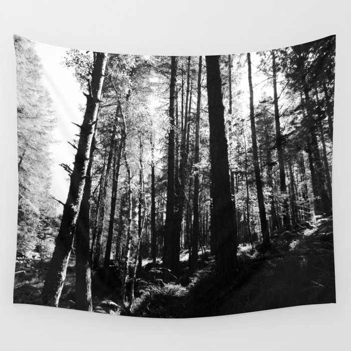 Summer Light Along a Scottish Highlands Walk in Black and White  Wall Tapestry