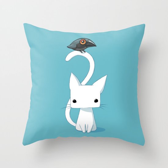 Cat and Raven Throw Pillow