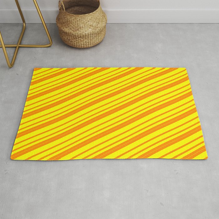 Dark Orange and Yellow Colored Lined/Striped Pattern Rug