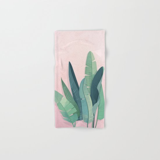 Tropical plants on pink background Hand & Bath Towel