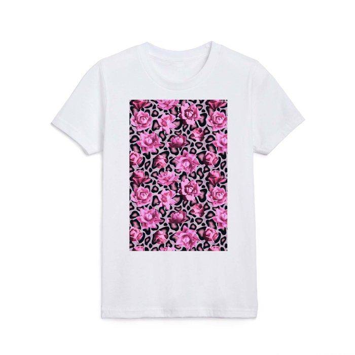 Pink leopard pattern pink roses Kids T Shirt