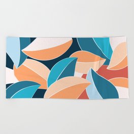 Soft Colorful Leaves Foliage Abstract Nature Art Drawing In Modern Contemporary Color Palette Beach Towel
