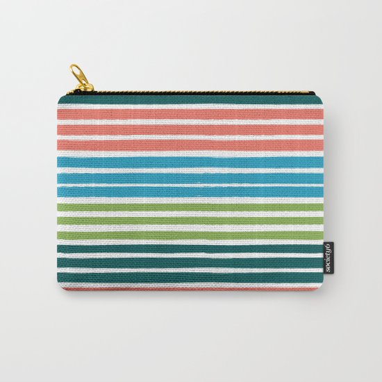 Minimal striped summer tropical pattern blue green happy pattern for beach Carry-All Pouch