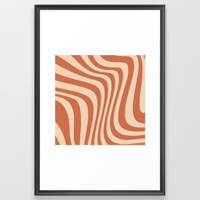 Wavy Pattern Retro Abstract Modern Tan Framed Art Print