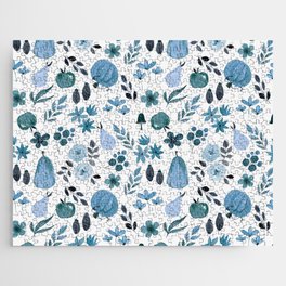 Blue Autumn Floral Background Jigsaw Puzzle