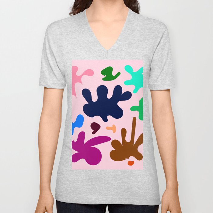 5  Henri Matisse Inspired 220527 Abstract Shapes Organic Valourine Original V Neck T Shirt