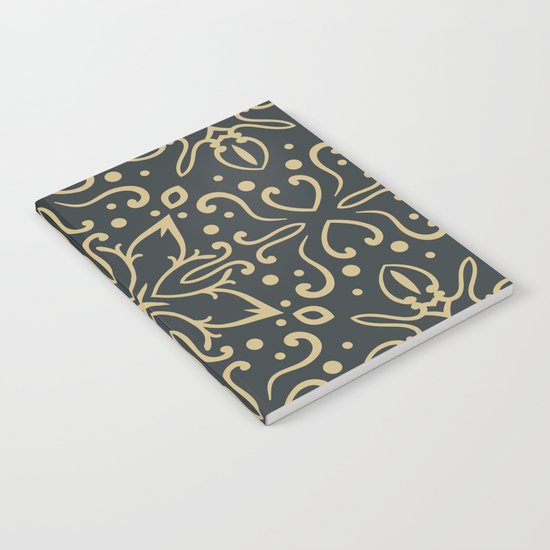 Decorative Floral Pattern 5 - Luxury, Outer Space and Tan Colors Notebook