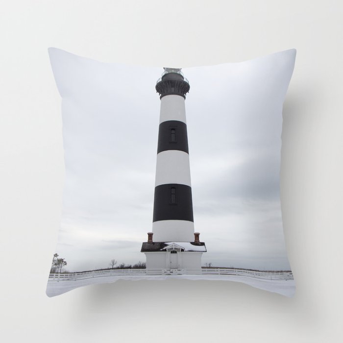 Outer Banks Lighthouse - Snowy Bodie Island Light Throw Pillow