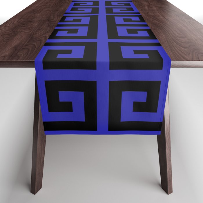 Greek Key (Navy Blue & Black Pattern) Table Runner