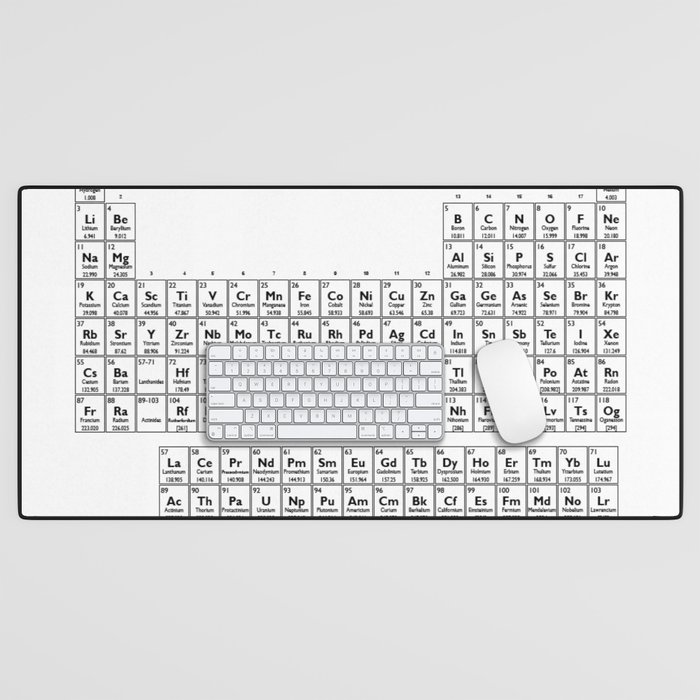 Periodic table black and white Desk Mat