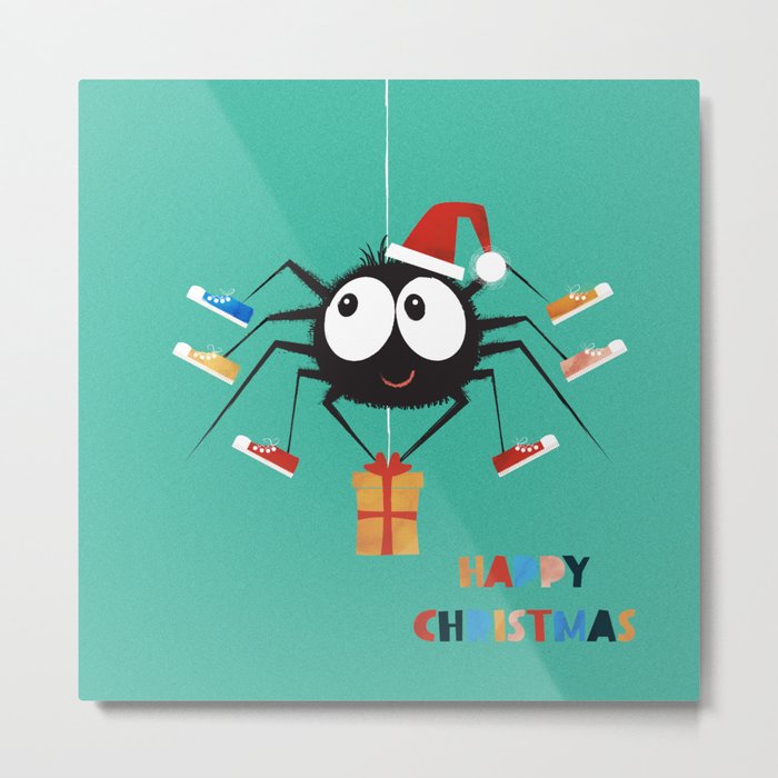 Happy Christmas Santa Spider Metal Print