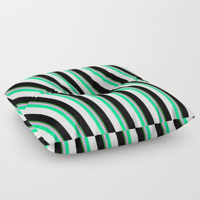 Colorful Forest Green, Plum, Green, White, and Black Colored Lines Pattern Floor Pillow