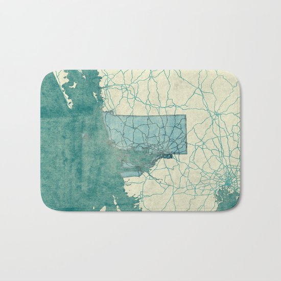 Rhode Island State Map Blue Vintage Bath Mat