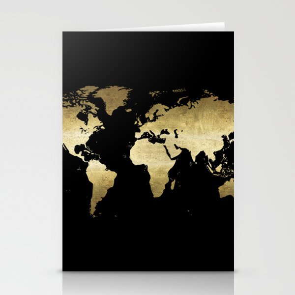 gold foil world map on black background Stationery Cards