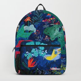 Brightly Rainbow Tropical Jungle Mural with Birds and Tiny Big Cats Backpack