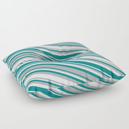 [ Thumbnail: Dark Grey, Lavender, and Teal Colored Stripes Pattern Floor Pillow ]