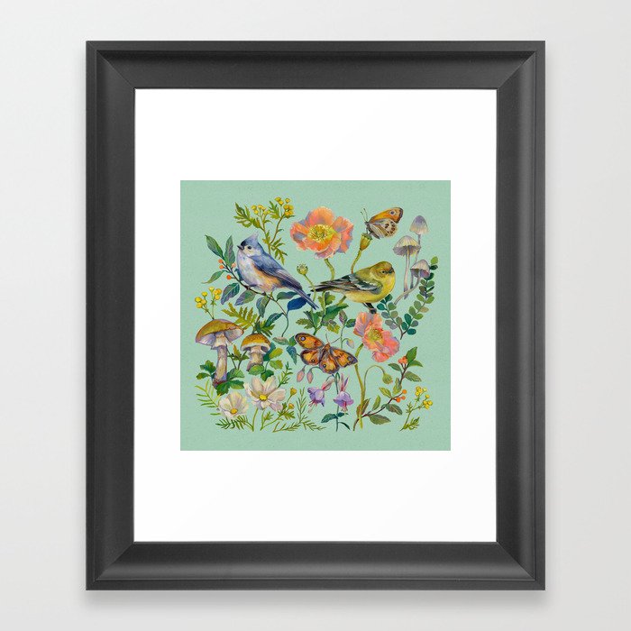 Flower Birds Garden Framed Art Print