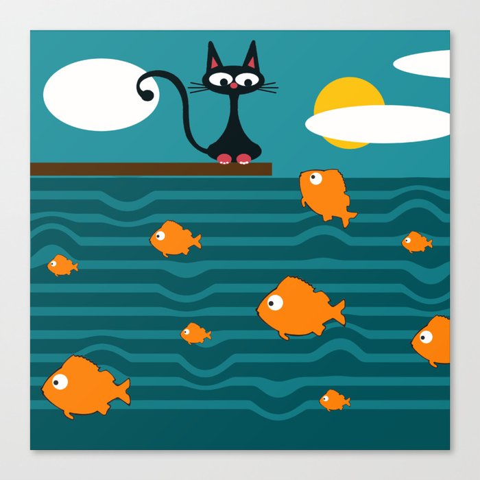 fishes and cat Canvas Print