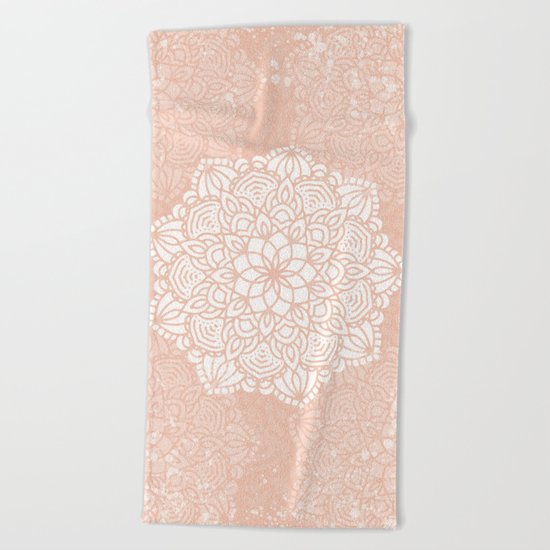 Seashell Mandala Coral Pink and White by Nature Magick Beach Towel