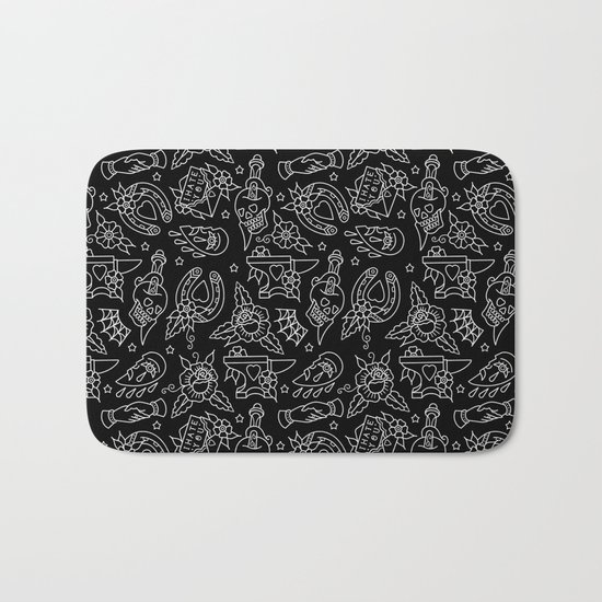 Classic Black Tattoo Pattern Bath Mat