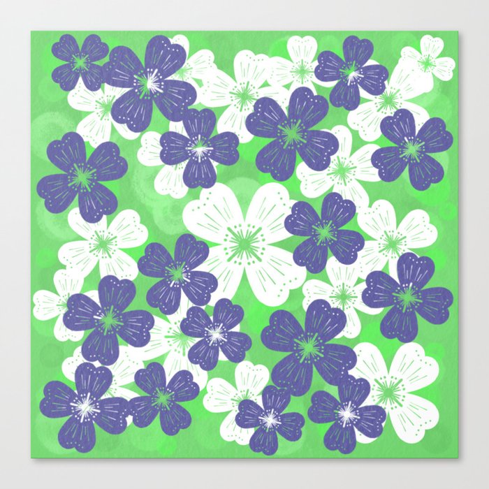 70’s Desert Flowers Periwinkle on Green Canvas Print
