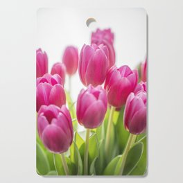 Summer cheerful bright pink tulips art print - spring flowers green leaves - nature photography Cutting Board