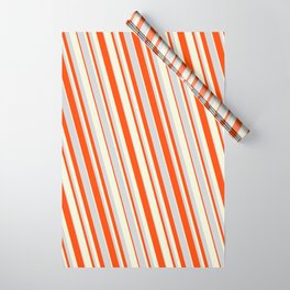 [ Thumbnail: Light Grey, Red, and Beige Colored Striped Pattern Wrapping Paper ]