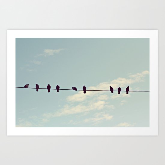 Birds on wire Art Print