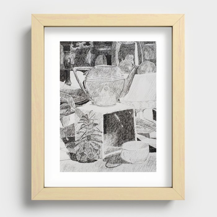 Still Life with Teapot and Pinecone Recessed Framed Print