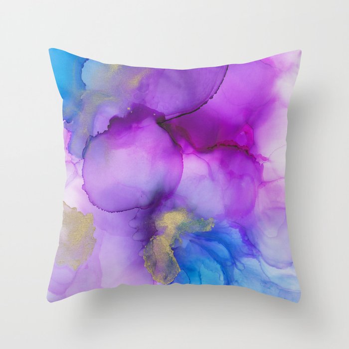 Alcohol Ink Blues to Purples Abstract Throw Pillow