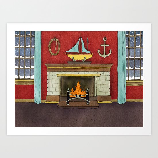 Happy Holidays - Fireplace Art Print