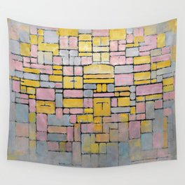 Piet Mondrian (Dutch,1872-1944) - Tableau No. 2 Composition No. V  (Ocher, Blue, Gray & Pink) - Date: 1914 - Style: De Stijl (Neoplasticism), Cubism - Genre: Abstract - Medium: Oil on canvas - Digitally Enhanced Version (2000 dpi) - Wall Tapestry