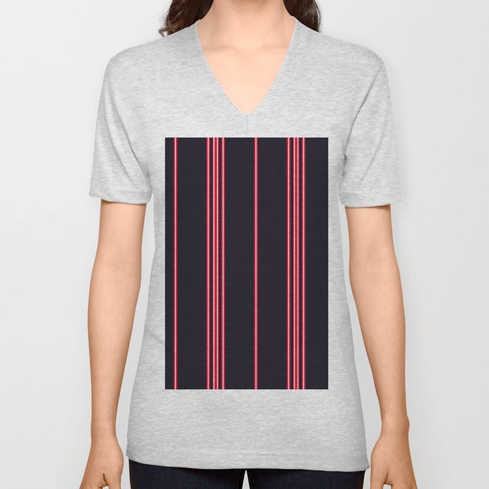 Stripe pattern with navy blue, white and red vertical parallel stripe. Vintage abstract background V Neck T Shirt