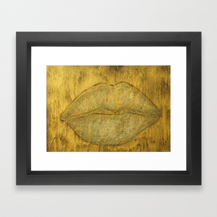 Gold Glitter Lips Salon Art Sparkle Wall Art Painting Black And